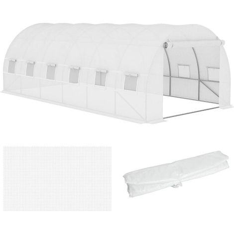 Bâche de Rechange Serre Tunnel 18 m², bâche 6L x 3l x 2H m PE Anti-UV impermeable 12 fenestres + porte enroulable zippée