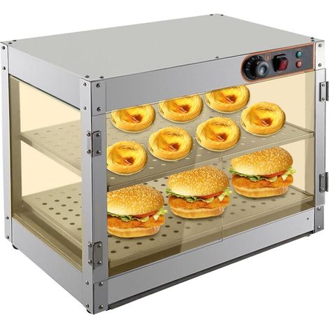 Heiße Theke, 800W Warmhaltevitrine Aufsatzvitrine 2 Etagen Heiße Theke Speisenwärmer Warmhaltetheke Einstellbares Thermostat 30-85°C für Kantinen Bäckereien Cafés (1/5)