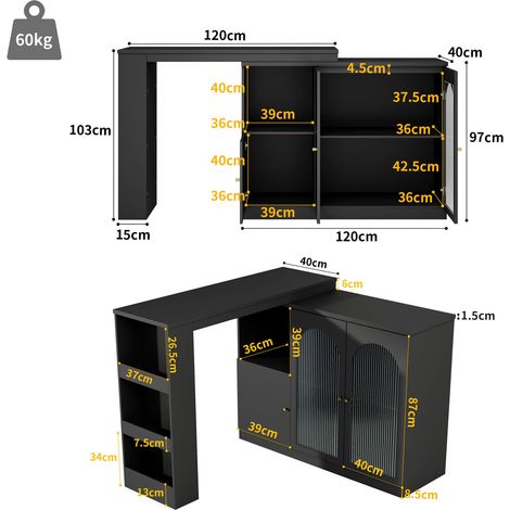 Table à manger ou bar rotative en MDF noir 120 x 40 x 97 cm HOMAIRE (1/5)