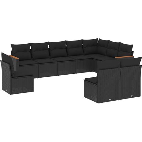 Maison Exclusive - 10-tlg. Garten-Sofagarnitur mit Kissen Schwarz