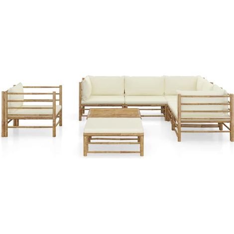 Maison Exclusive - Set Divani da Giardino 8 pz con Cuscini Bianco Crema in Bambù (1/5)