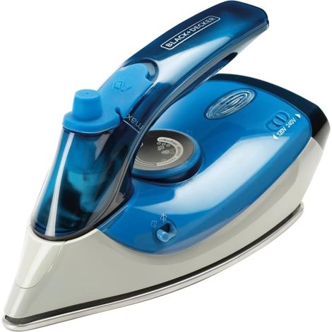 BXIR1000E - Fer à repasser de voyage  1000 W  Double tension : 120 V et 240 V  Débit vapeur 50 g/min  Vapeur continue à 20 g/min  Acier inoxydable  Bleu (1/5)