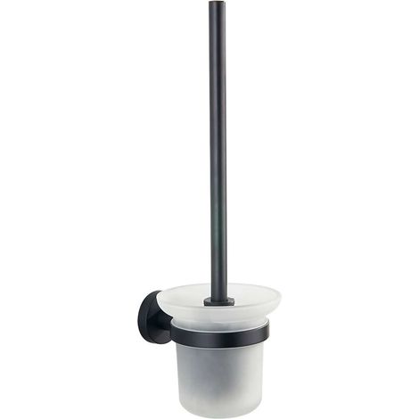 Aqualine Samba - Scopino WC a parete con supporto, vetro latte/nero opaco SB208
