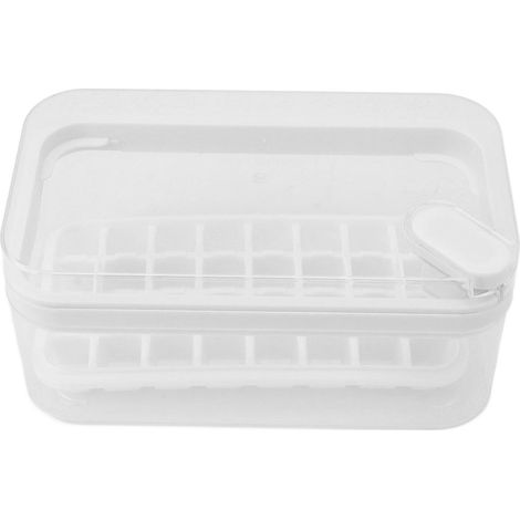 Bac à glaçons à démoulage facile en plastique, 32 compartiments, avec couvercle et pelle pour congélateur, blanc (1/5)