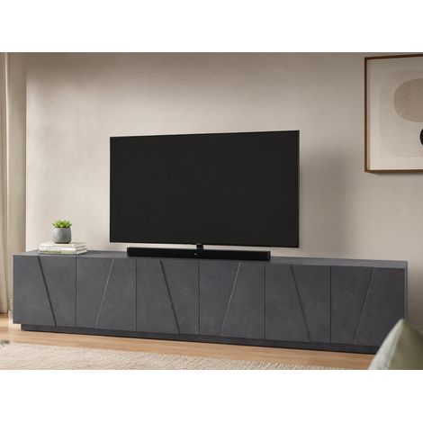 Dmora - Mobile porta TV Aemilor, Credenza bassa da soggiorno, Base porta televisione, 100% Made in Italy, cm 244x44h46, Ardesia (1/5)