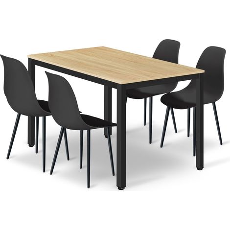 Ensemble Repas - Leobert - Tessa - Chêne/Noir - 120 X 60 Cm - 5 Pièces (1/5)