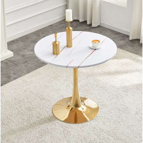 Table manger ronde 80 cm tulipe MDF métal blanc HAVRYA (1/5)