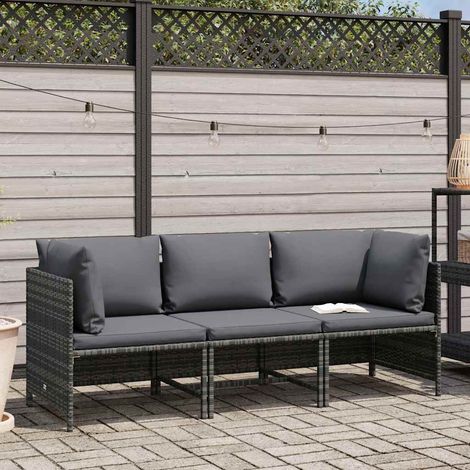 Maison Exclusive - 3-Sitzer-Gartensofa mit Kissen Grau Poly Ratta (1/5)