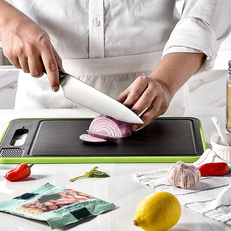 Multifunctional cutting board, quick defrosting, made of powder-coated aluminum alloy, double-sided cutting board with knife sharpener. (1/5)