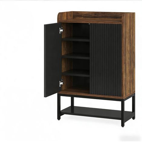 Meuble à chaussures noir et marron avec 5 étagères et portes, rangement compact pour entrée (1/5)