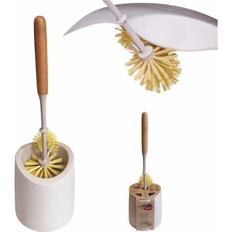 Brosse WC Ecologique avec Manche en Bambou et Nettoyeur de Bord Salle de Bain Design Moderne Naturel Durable Porte Brosse Toilette Accessoire Hygiénique Marron Blanc 14x14x40 cm (1/5)