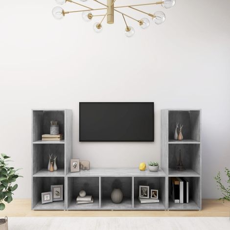 TV Cabinets 3 pcs Concrete Grey 107x35x37 cm Engineered Wood vidaXL (1/5)