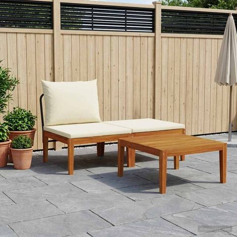 vidaXL 3 pcs Garden Lounge Set with Cushions Solid Acacia Wood & Rope (1/5)