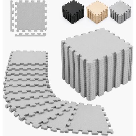 Relaxdays tapis de sol, lot de 18, 30 x 30 cm, 1,7 m², bordure, insonorisant, mousse, puzzle fitness, gris (1/5)