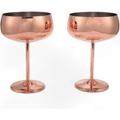 Ensemble de 2 coupes cuivrées pour champagne, martini et vin - Verres à pied en acier inoxydable pour un service élégant (1/5)
