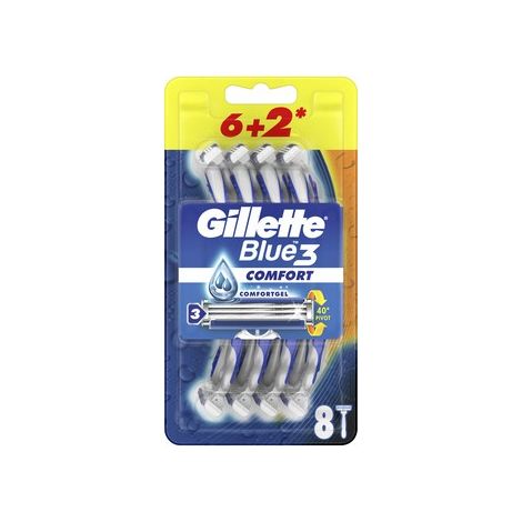 Maquinilla de afeitar Gillette Blue 3 Plus Comfort para hombre, 1 paquete - 6 + 2 gratis