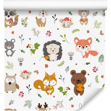 Carta da parati con allegri animali del bosco per soggiorno e camera da letto, 50x1000 cm (1/5)