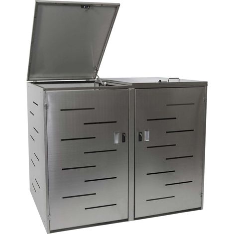 Cobertizo para cubo de basura con cerradura y dos compartimentos 116 x 141 x 98 cm acero inoxidable 040007006