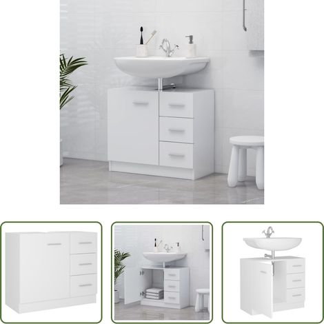 Badezimmer Schrank - Waschbeckenunterschrank Weiß 63x30x54 cm Holzwerkstoff (1/5)