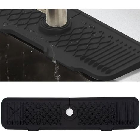 Tapis de robinet en silicone, anti-éclaboussures et anti-gouttes, pour poignée de robinet d'évier. Idéal pour comptoir - Noir 61 cm (1/5)