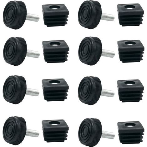 Irovami Convient aux pieds de réglage de diamètre 30, bouchon à écrou 2525, jeu de 8 vis de réglage pour tube carré, noir (1/5)