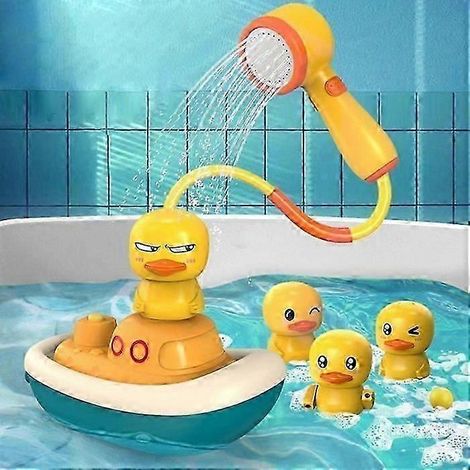 Pommeau de douche amovible en forme de canard et pompe de bain électrique avec 3 jouets canards - rince délicatement les cheveux et offre une expérience sensorielle aux nouveau-nés et aux jeunes enfan (1/5)