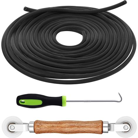 Kit Outils Moustiquaire 3-en-1, Roulette Double Tête en Bois et Joint 10m Ø 3.5mm avec Crochet pour Fenêtre (1/5)