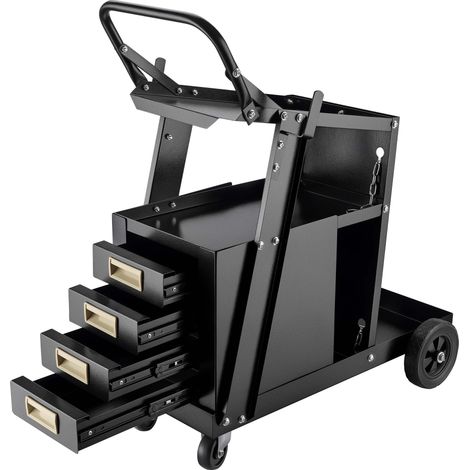 Wiltec Carrello saldatrice con 4 cassetti, porta attrezzi per saldatura, in acciaio con 4 ruote, portata fino a 100 kg, con spazio per bombola di gas, per officina