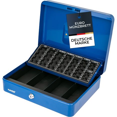 HMF 4215 Geldkassette mit Euro-Münzzählbrett, 30,5 x 24 x 8,5 cm, Blau (1/4)