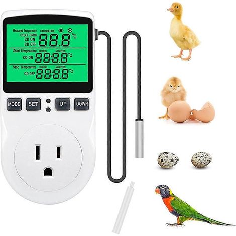 Contrôleur de température numérique, thermostat à écran LCD rétroéclairé, prise de chauffage/refroidissement pour incubateur à reptiles (prise américaine). (1/5)