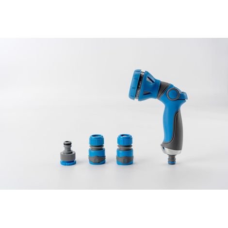 Pistolet d'arrosage et nettoyage 8 jets Kit complet avec raccords d'arrosage soft touch Ergonomique et polyvalent Noir et bleu TRENDYFLAIR (1/5)