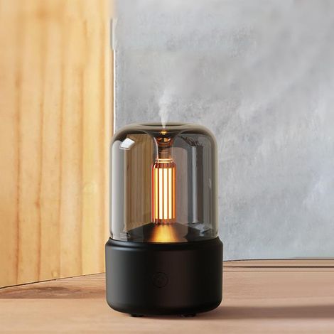Lampe à bougie, diffuseur d'huiles essentielles à air froid, humidificateur d'air portable de bureau à brume fraîche, arrêt automatique, noir. (1/5)
