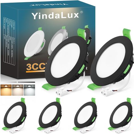 Spot LED Encastrable 8W 800LM Spots de plafond IP44 Spot salle de bain, Blanc Chaud 2700K Blanc Neutre 4000K Blanc Froid 6500K Réglable, Trou Φ75-90mm, AC220-240V, Lot de 6, Noir (1/5)