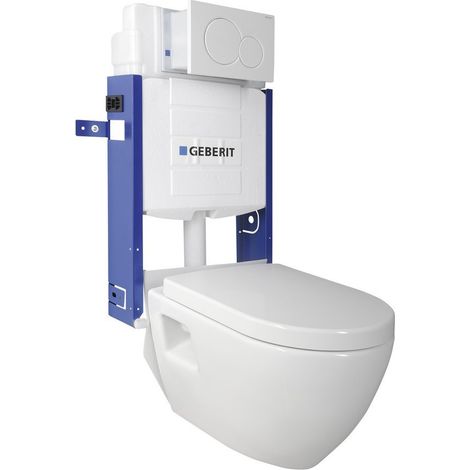 WC suspendu Nera avec réservoir encastré et bouton Geberit, blanc (1/2)