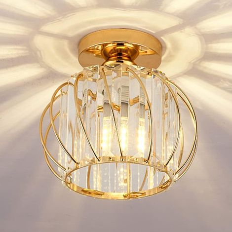 GROOFOO Plafonnier en Cristal Moderne E27 LED Plafonnier Mini Lustre en Cristal pour Cuisine Salle à Manger Chambre Couloir Entrée (or) (1/5)