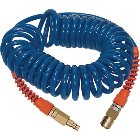 Tuyau flexible spiralé PU avec vissage orientable, coupleur express et connecteur mâle, Dimensions : 9,5 x 6,3 mm, Ø de spirale extérieure 60 mm (1/2)