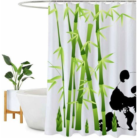 Cortina de ducha impermeable, lavable y resistente al moho para baño - con 12 ganchos, poliéster, panda, 180 x 180 cm (1/4)