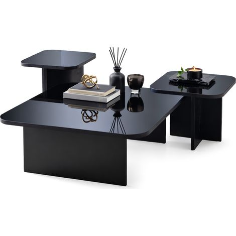 Couchtisch Pagliara, Hochglanzeffekt, quadratisch, Platte aus veredeltem Holz, 80x80x30h cm, Schwarz