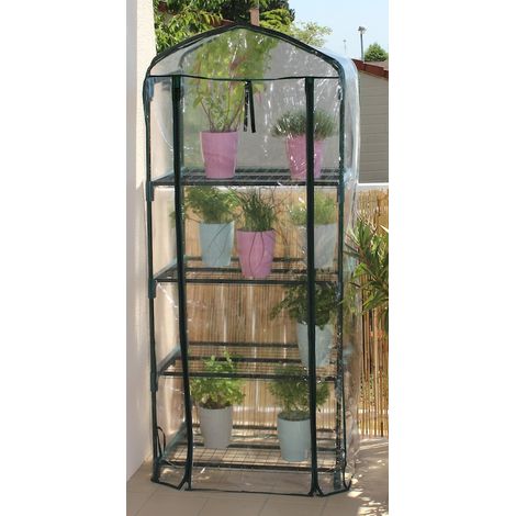 Serre balcon 4 niches avec housse PVC - L. 69 x P. 49 x H. 160 cm - Fabriquée en France Jany