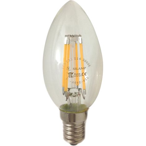 Lampadina a Led E14 6w Candela oliva passo piccolo a vite con filamento C35-6WLuce Neutra Naturale 4200k (1/4)