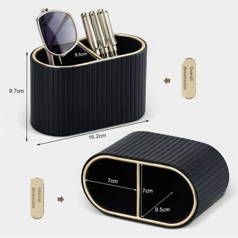 Porte-Stylo - Organisateur de Bureau Ovale - Double Compartiment - Cuir PU - 16,3 x 8,4 x 9,7 cm - Blanc Crème - 1 Pièce (1/5)