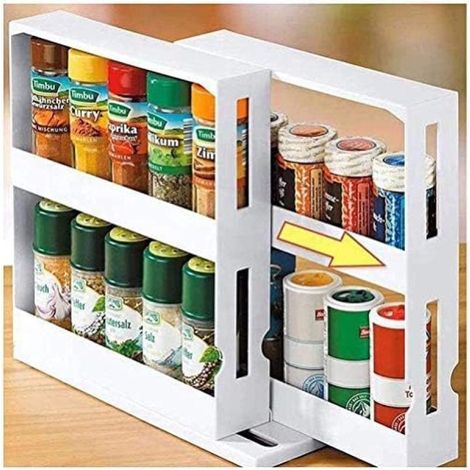 Étagère à épices rotative à double niveau, support de rangement pour flacons d'épices à deux niveaux, blanc (1/5)