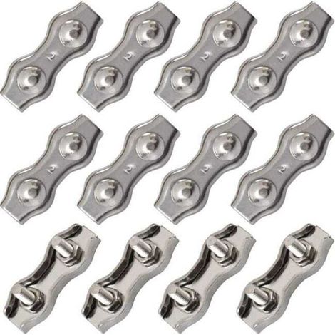 Serre-câbles M2, connecteur de câble en acier inoxydable, serre-câbles, pince duplex, argent, 12 pièces (pour câbles en acier de 1 mm à 1,5 mm)