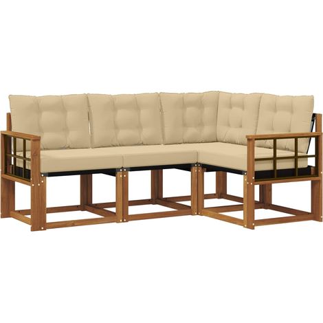 Set di divani da esterno con cuscino 4 pz Salotto da Giardino Naturale e Beige (1/5)