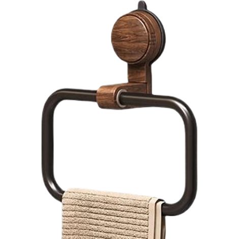 Anneau porte-serviette à ventouse sans perçage finition bois noyer vintage, résistant à l'eau, accessoire salle de bain (1/3)