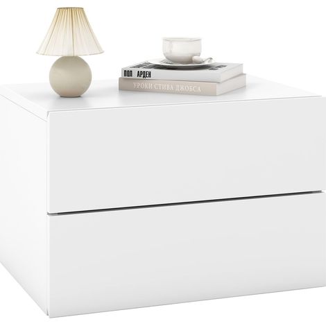 COSTWAY Comodino Camera da Letto Sospeso, Comodino in Legno con 2 Cassetti Salvaspazio, Comodino per Cameretta Moderno da Parete, per Soggiorno, 42 x 30 x 28 cm (Bianco) (1/5)
