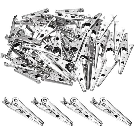 50pcs Pinces Crocodile 35mm Grandes Pinces En Acier Argent (1/5)