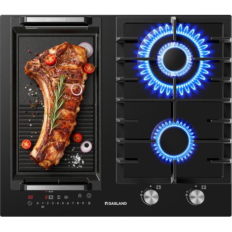 GASLAND GIH604BF Table de cuisson mixte 4 zones 8,7 kW, Plaque de cuisson 2 induction + 2 gaz, Revêtement verre (1/5)