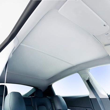 Passend für das Sonnenschutzdach des Tesla Model Y, mit vorgenähten Clips, geteiltem Faltmechanismus, UV-Schutz und hochwertiger Wärmedämmung.
