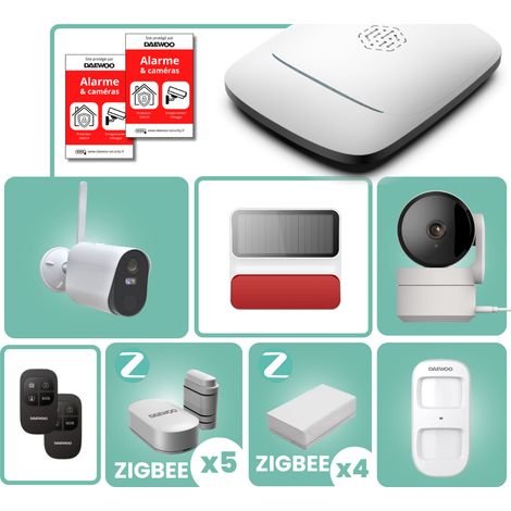 Daewoo – Pack alarme connecté avec caméras de surveillance – Centrale Wifi/GSM 95dB – Vision nocturne 1080p – Application gratuite (1/5)